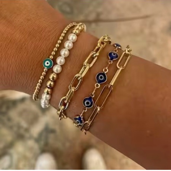 5pc Gold And Blue Greek Evil Eye Bracelet Set 38$